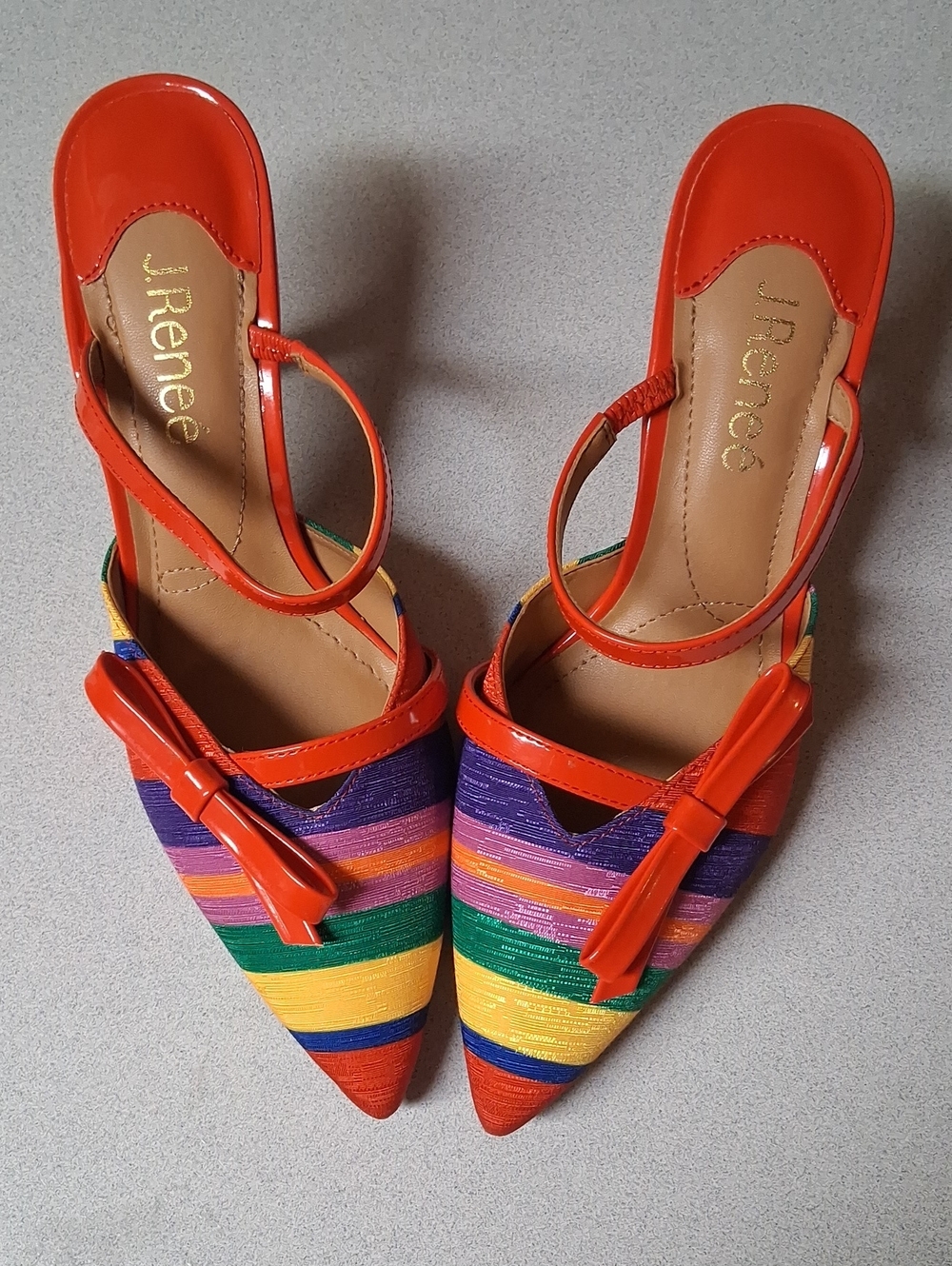 NEW WOMENS J.RENEE' RAINBOW STRIPED POINTED TOE HEELS SIZE 6M